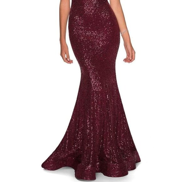 NWT La Femme 28612SC Sequin Prom Dress Burgundy Size 4 - Picture 5 of 9